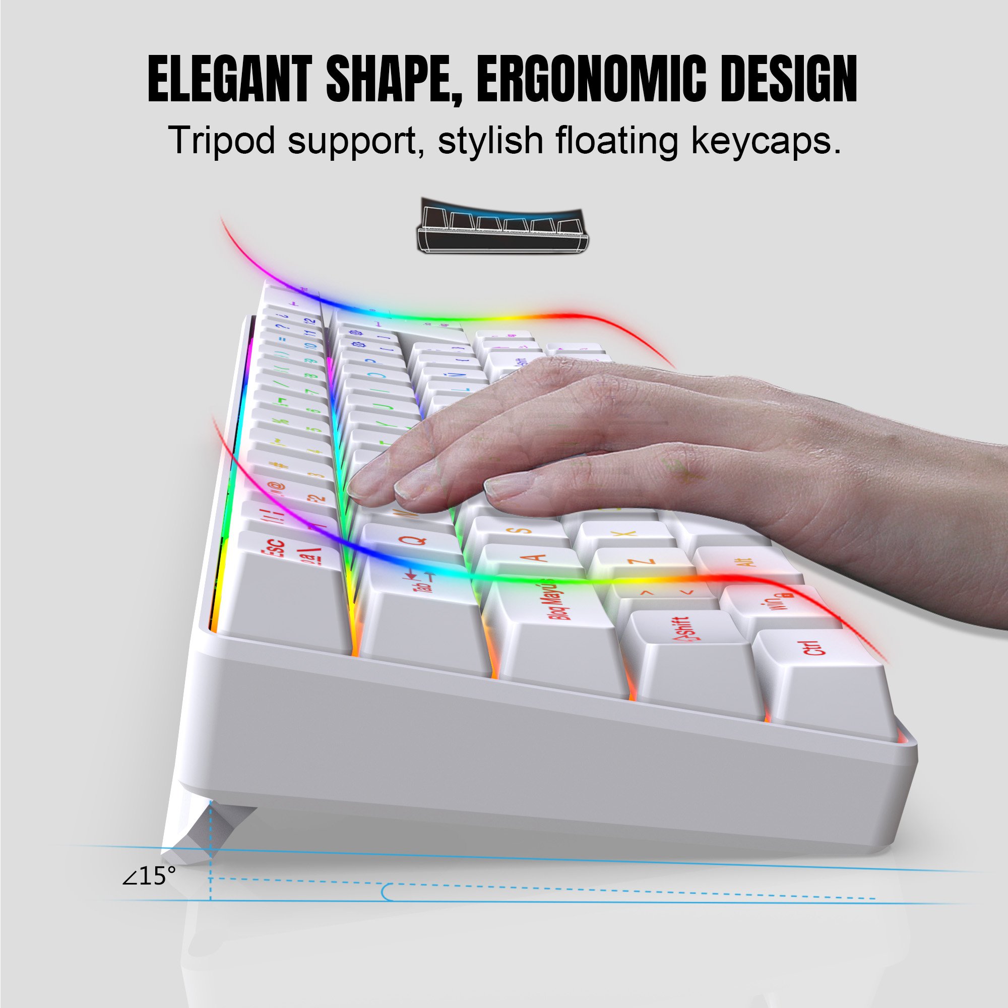 New arrival HXSJ V200 68-key Spanish durable slient RGB luminous ABS two-color injection Type-C gaming keyboard for laptop pc