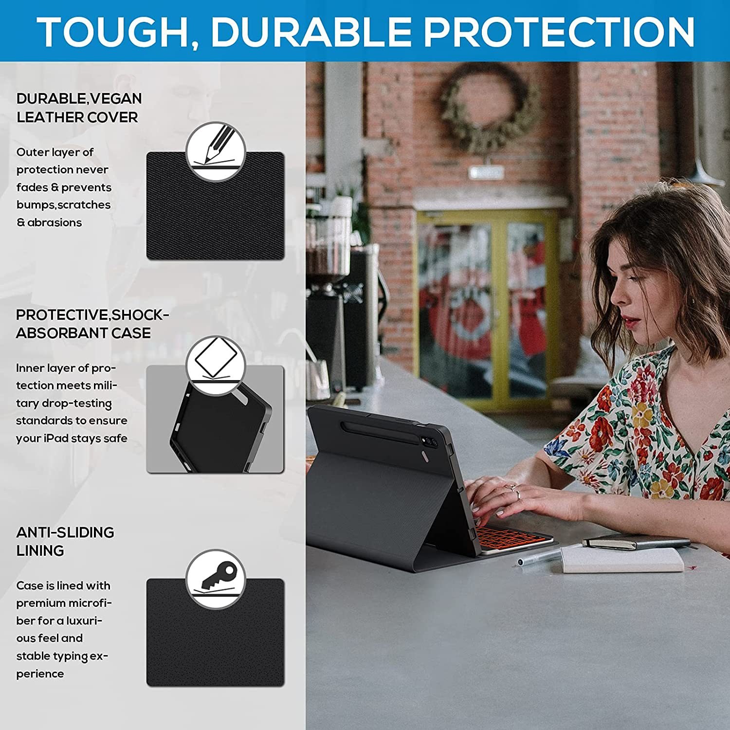 12.4 inch Wireless Keyboard Pu Leather Cover for Samsung Galaxy Tab S7 FE S7 Plus S8 Plus Tablet Keyboard Case