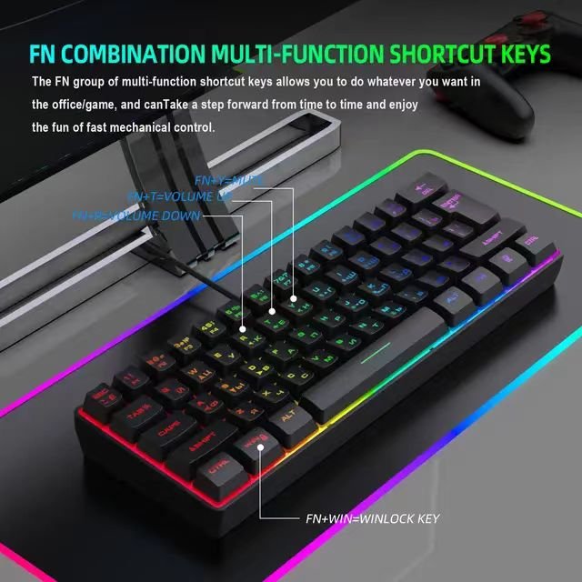 K401 Russian Wired 61keys RGB TKL Mechanical feel Membrane 60 Percent Keyboard Gaming Keyboard