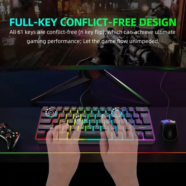 K401 Russian Wired 61keys RGB TKL Mechanical feel Membrane 60 Percent Keyboard Gaming Keyboard
