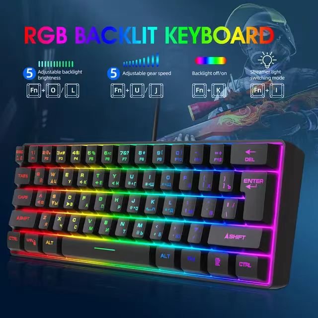 K401 Russian Wired 61keys RGB TKL Mechanical feel Membrane 60 Percent Keyboard Gaming Keyboard