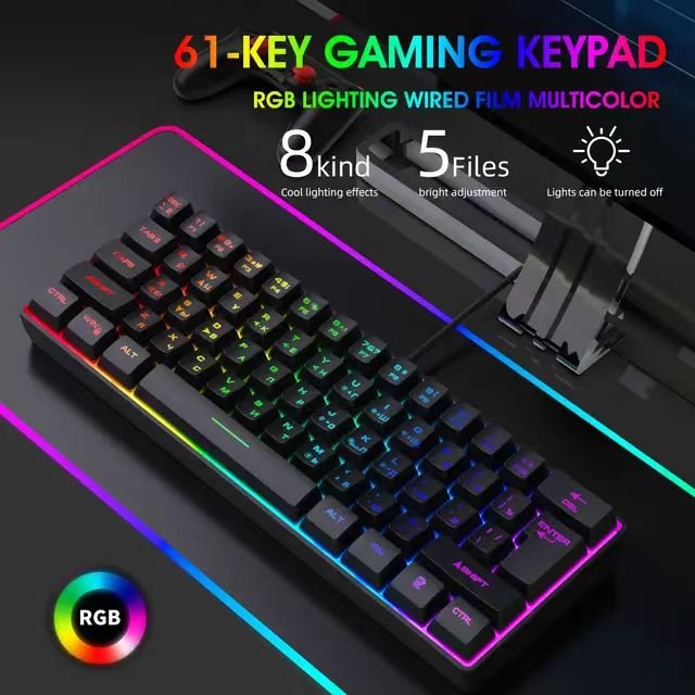 K401 Russian Wired 61keys RGB TKL Mechanical feel Membrane 60 Percent Keyboard Gaming Keyboard