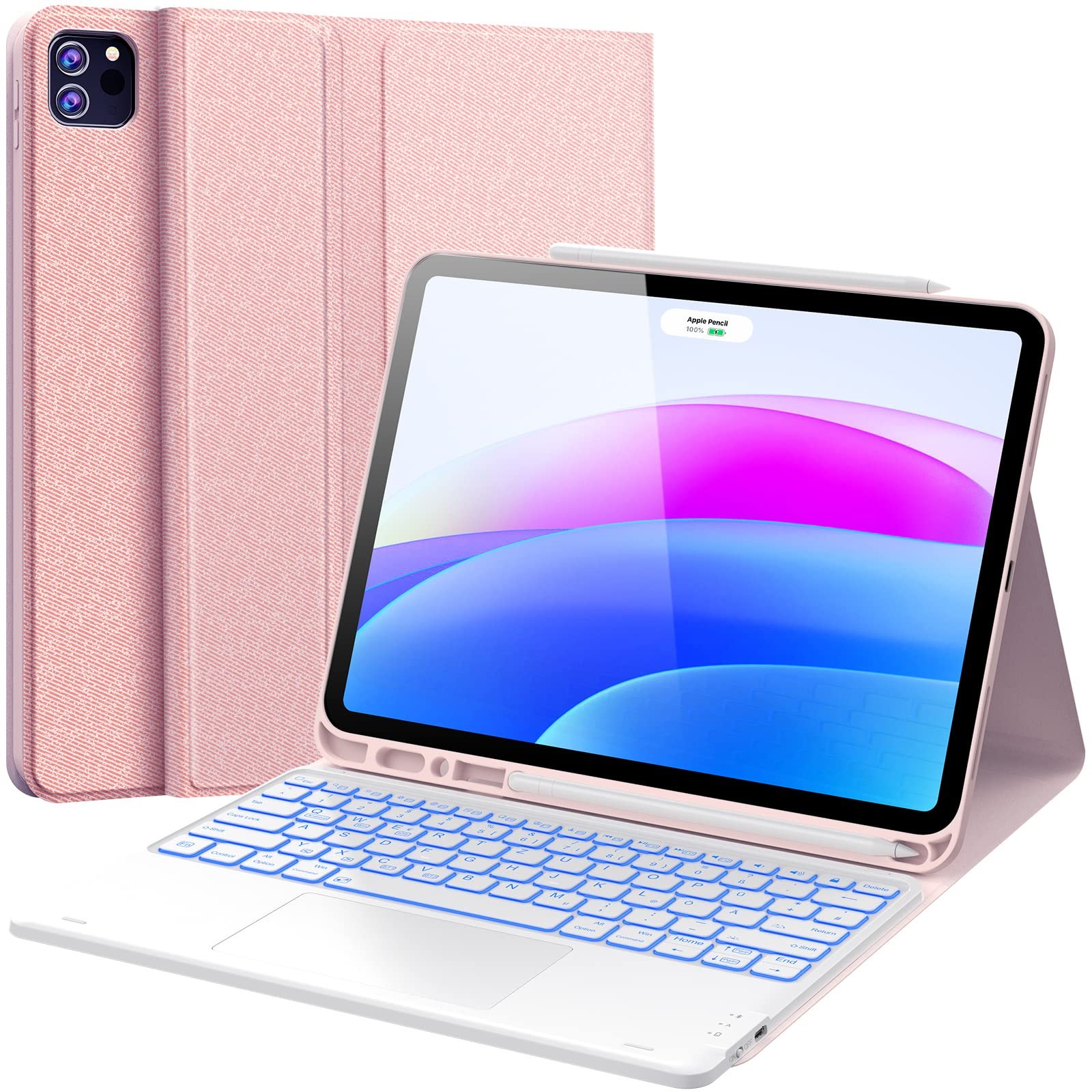 Detachable Tablet Keyboard Cover with Touchpad with pencil holder kickstand Case for iPad Pro 12.9 inch iPad air 13 inch M2 2024