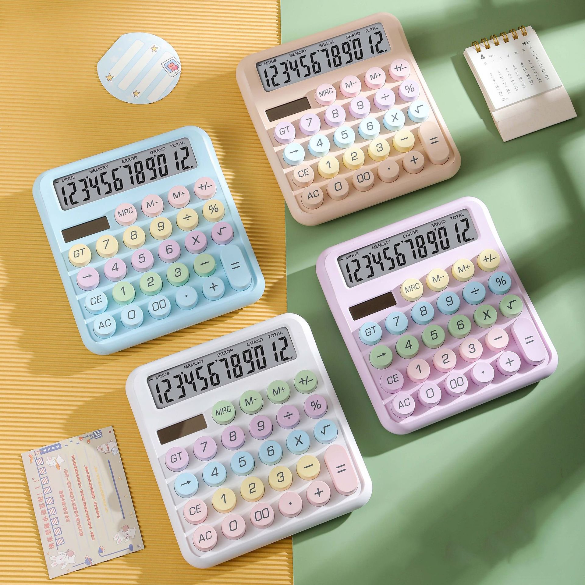 Large Buttons LCD Display Colorful Mechanical Keyboard Calculator Wholesale Customization 12 Digit Battery Plastic Color Box