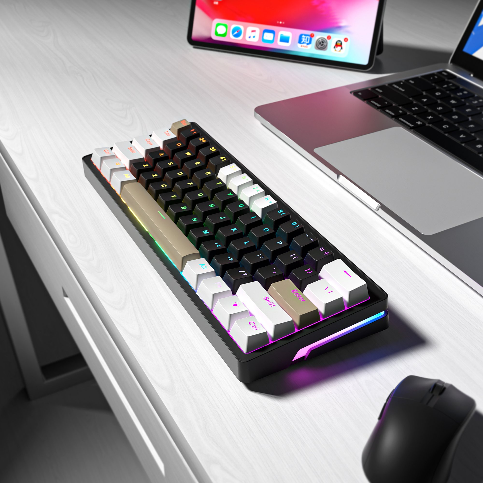 Mini USB Wired Custom 61 Keys RGB LED Backlit teclado 60% Gaming Mechanical Keyboard spanish Mute Switch Gamer for Mac tablet pc
