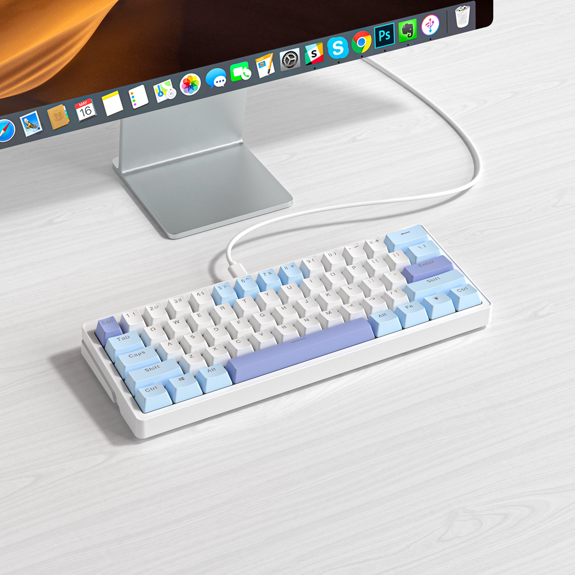 Mini USB Wired Custom 61 Keys RGB LED Backlit teclado 60% Gaming Mechanical Keyboard spanish Mute Switch Gamer for Mac tablet pc