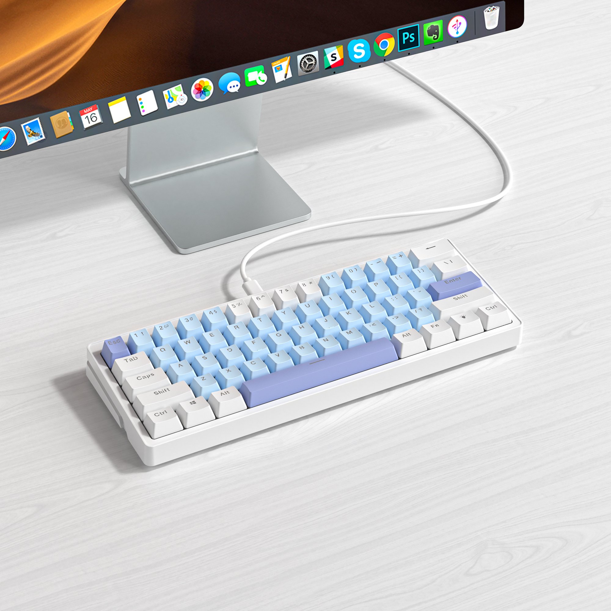 Mini USB Wired Custom 61 Keys RGB LED Backlit teclado 60% Gaming Mechanical Keyboard spanish Mute Switch Gamer for Mac tablet pc