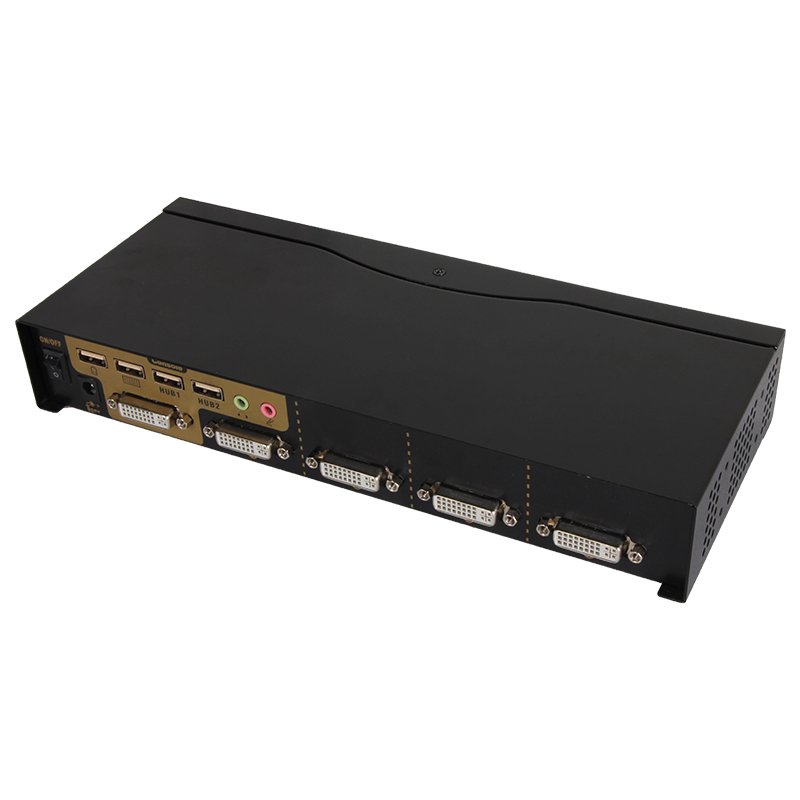 VCOM 4 Ports DVI-I KVM Switch 4K 30Hz IR Remote Control Keyboard Mouse Video Audio USB DVI Monitor Box