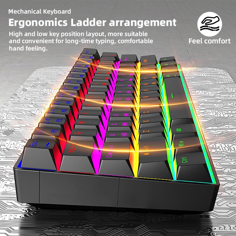 Factory Sale Mini Portable 61 Keys Gaming Keyboard 60% LED RGB Backlit Ergonomic Blue Switch Mechanical Keyboard for PC Gamer