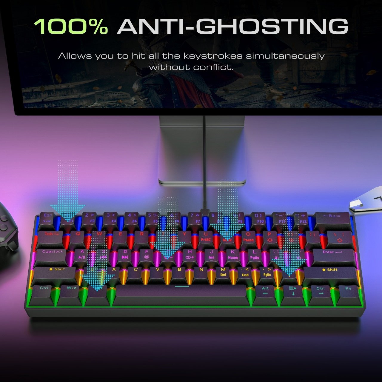 Factory Sale Mini Portable 61 Keys Gaming Keyboard 60% LED RGB Backlit Ergonomic Blue Switch Mechanical Keyboard for PC Gamer
