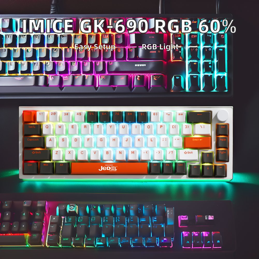 iMACE GK-690 RGB 60% USB Wired Mechanical Keyboard for PC 68keys N-keys Rollover RGB Light Anti-Ghosting Gaming Desktop Laptop