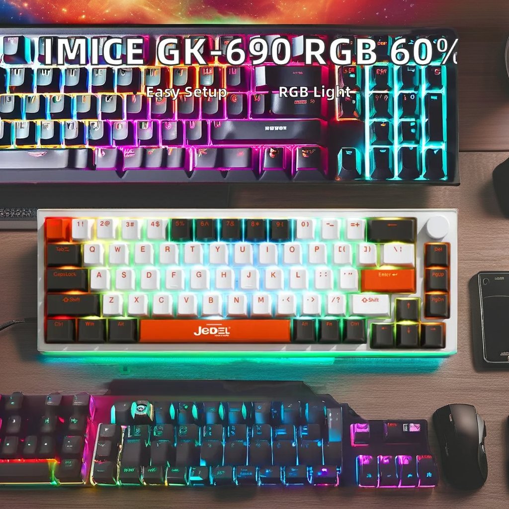 iMACE GK-690 RGB 60% USB Wired Mechanical Keyboard for PC 68keys N-keys Rollover RGB Light Anti-Ghosting Gaming Desktop Laptop