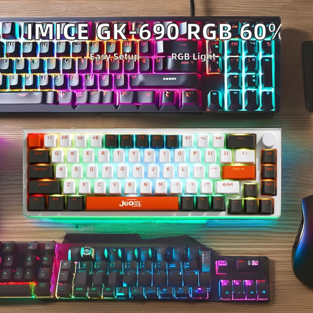 iMACE GK-690 RGB 60% USB Wired Mechanical Keyboard for PC 68keys N-keys Rollover RGB Light Anti-Ghosting Gaming Desktop Laptop