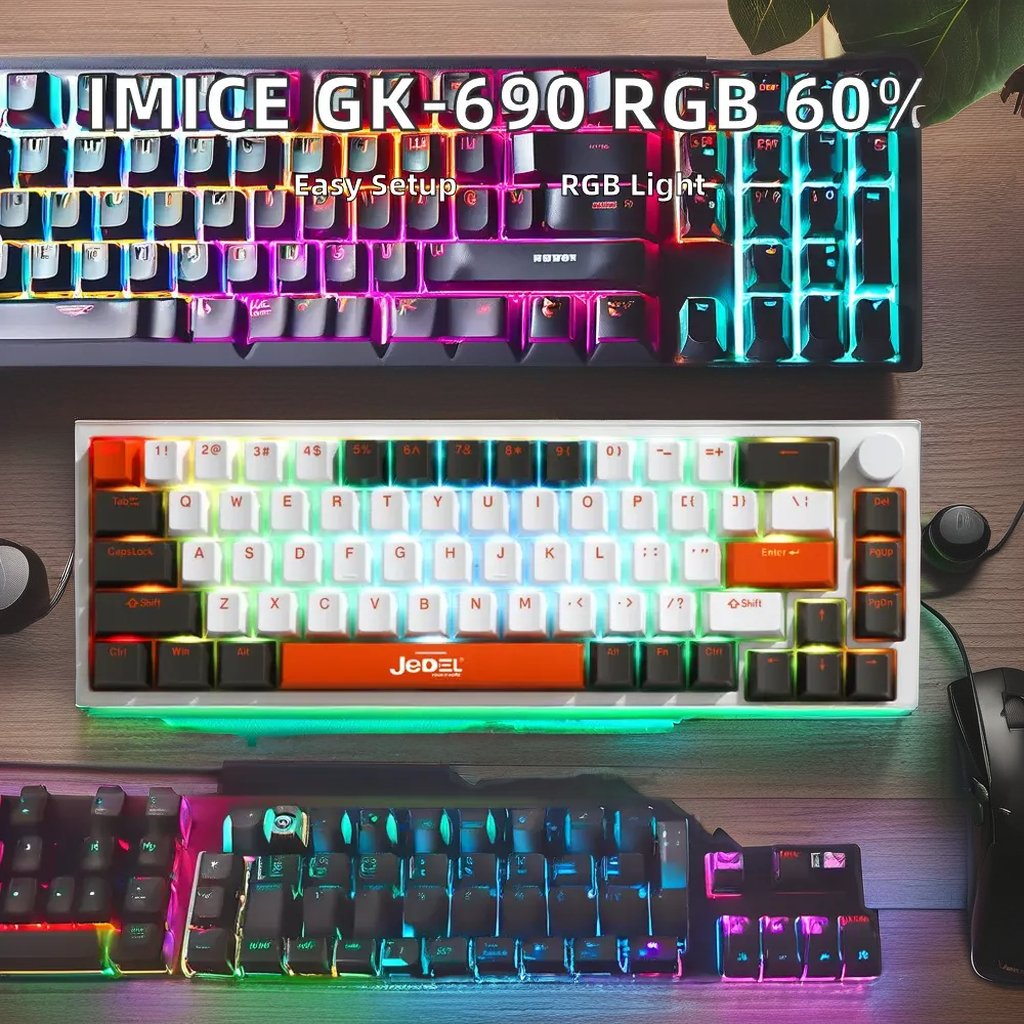 iMACE GK-690 RGB 60% USB Wired Mechanical Keyboard for PC 68keys N-keys Rollover RGB Light Anti-Ghosting Gaming Desktop Laptop