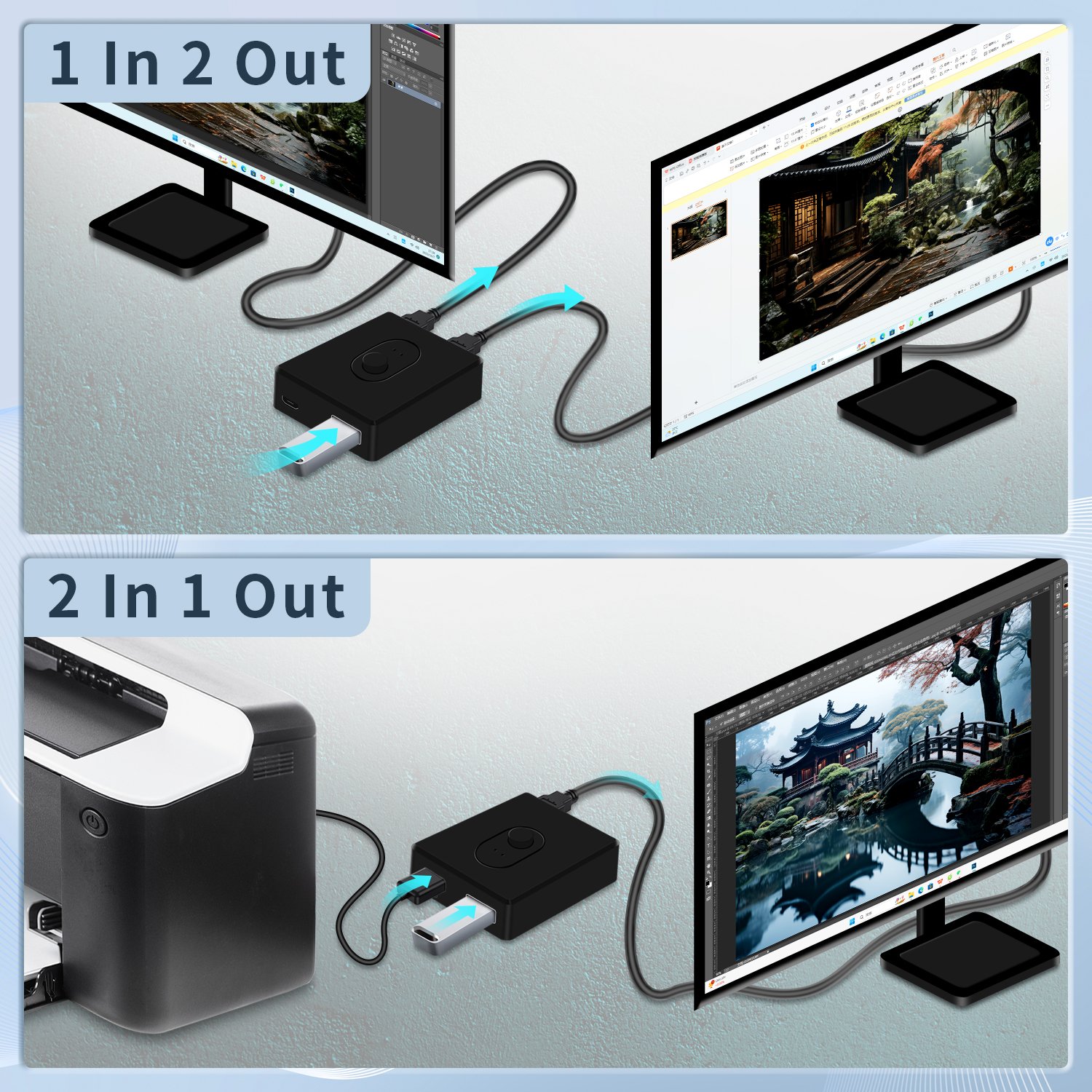 USB3.0 Switch Selector 2x1 1x2 Bi-direcional USB Switcher 2 Port Sharing 1 Devices for Keyboard Mouse Printer 2 port Hub