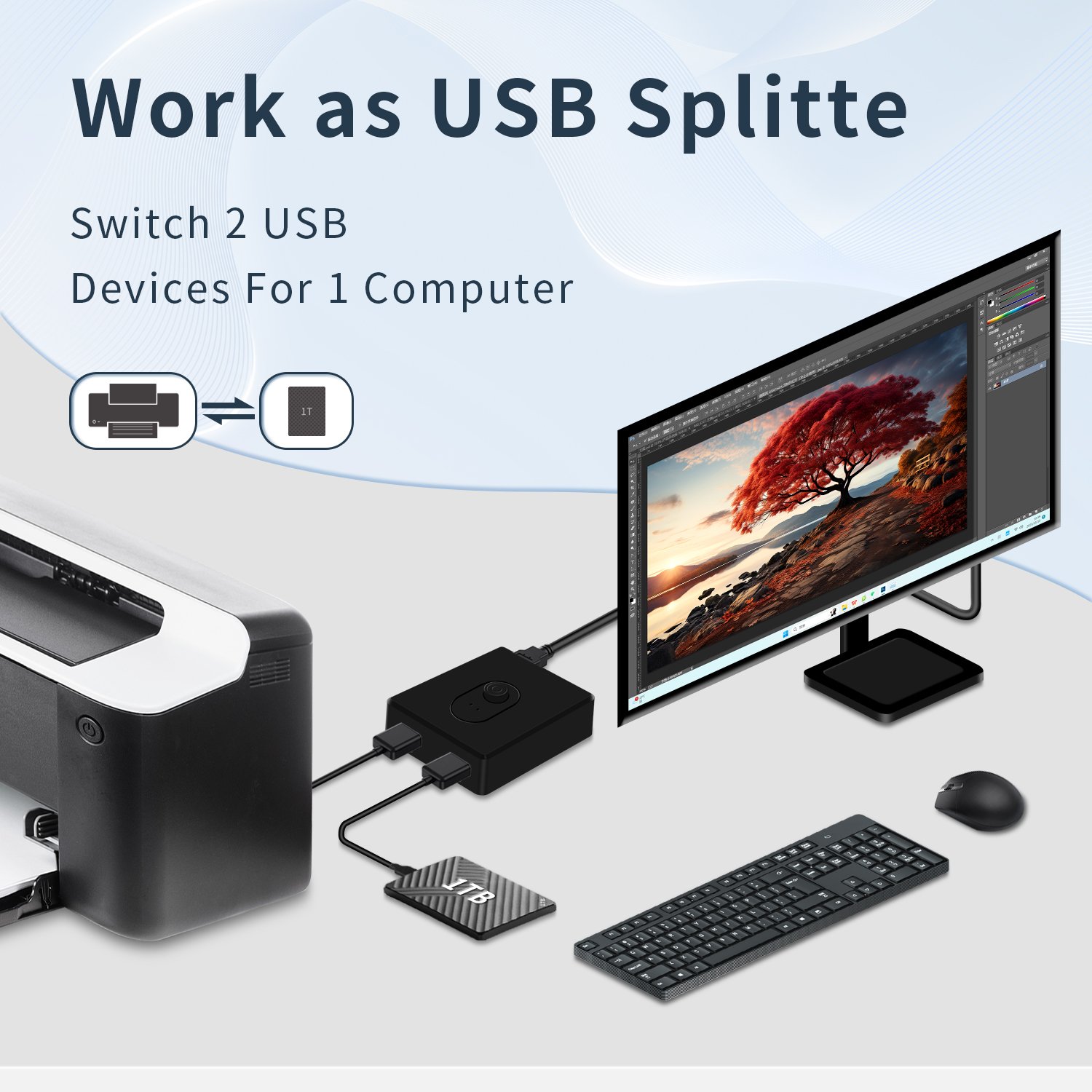 USB3.0 Switch Selector 2x1 1x2 Bi-direcional USB Switcher 2 Port Sharing 1 Devices for Keyboard Mouse Printer 2 port Hub