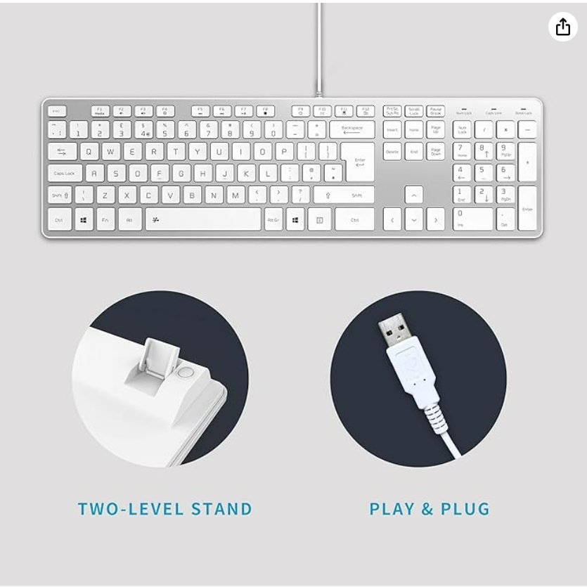 Slim USB Wired Keyboard, Soft Touch and Quiet Key for PC, Laptop and Computer, Full Size QWERTY UK Layout