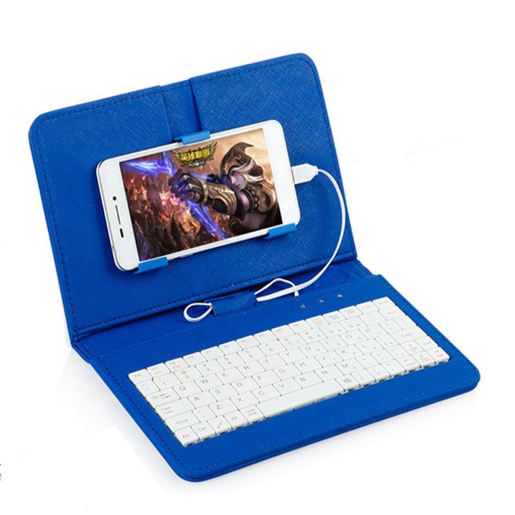 Micro USB Keyboard Case PU Leather Stand Cover For Android Mobile Phone Wired Keyboard Phone Case For Samsung Xiaomi Huawei Sony
