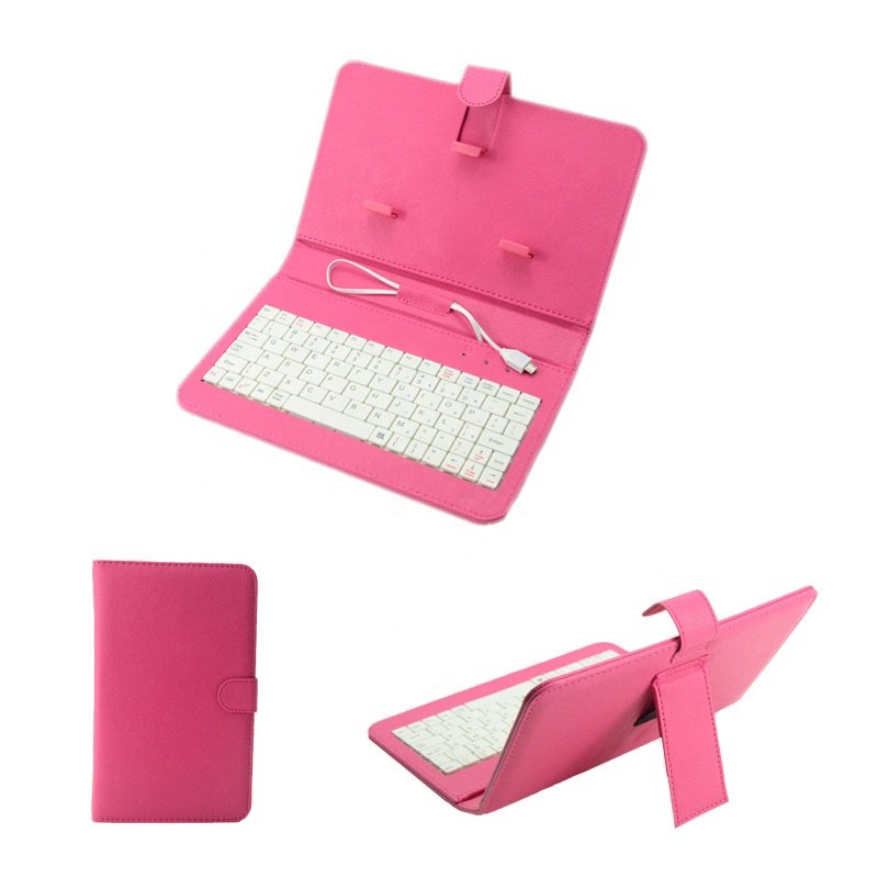 Micro USB Keyboard Case PU Leather Stand Cover For Android Mobile Phone Wired Keyboard Phone Case For Samsung Xiaomi Huawei Sony