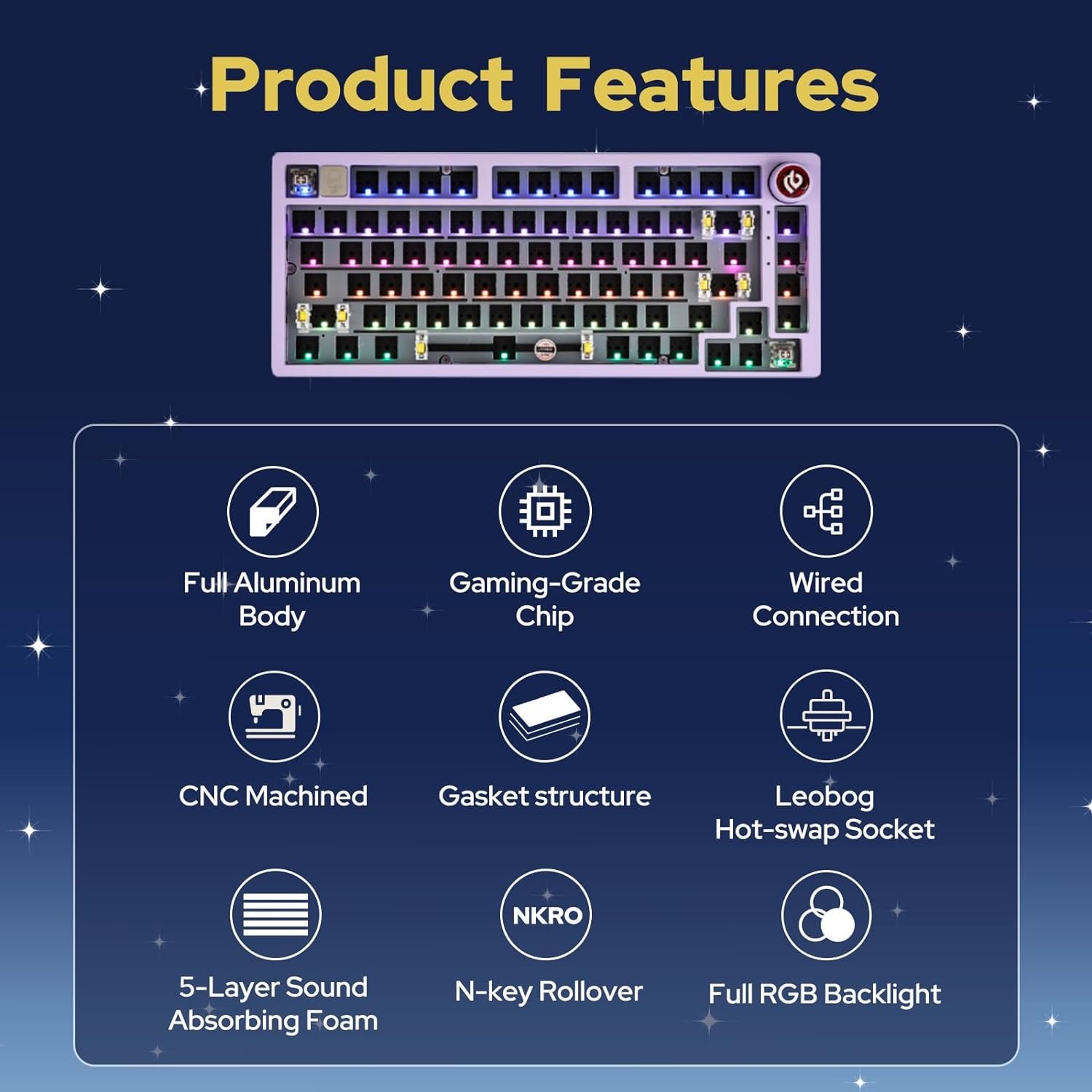 DIY Aluminum Alloy Wired Mechanical Keyboard Kit Gasket-Mounted Gaming Keyboard Kit Hot Swappable Mode-Switching Knob