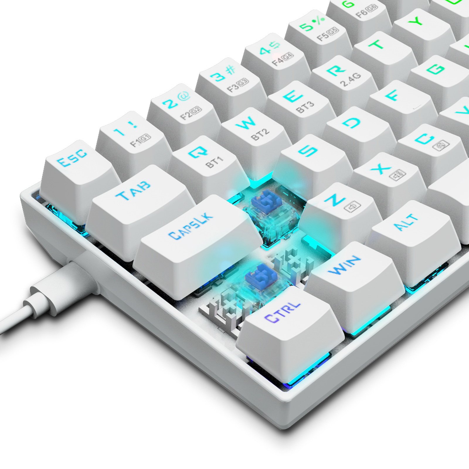 RGB Backlit 68-Key Wired Mechanical Portable Gaming Keyboard 2-Color Key Cover with Dual Lens Easy Clean Waterproof Features