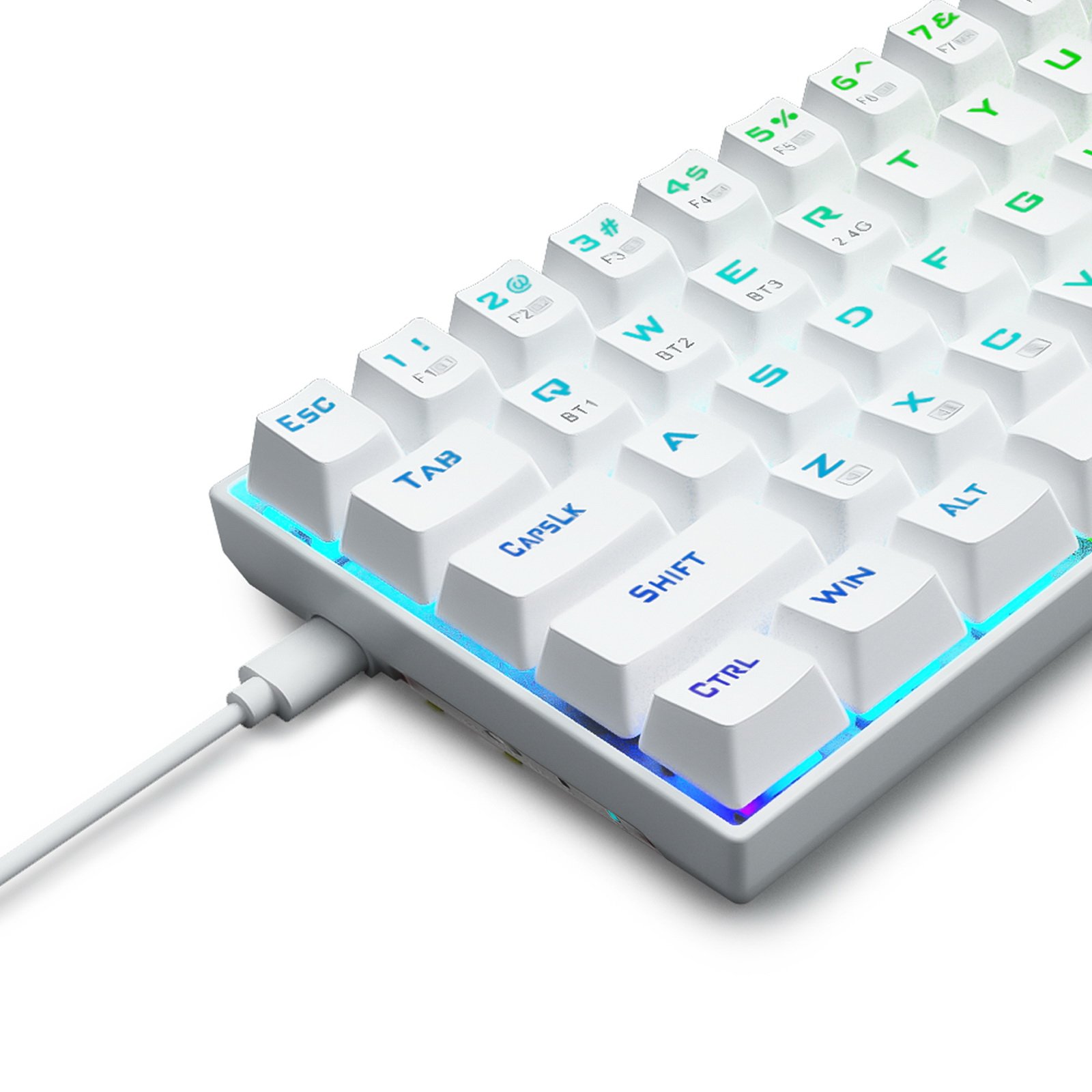 RGB Backlit 68-Key Wired Mechanical Portable Gaming Keyboard 2-Color Key Cover with Dual Lens Easy Clean Waterproof Features