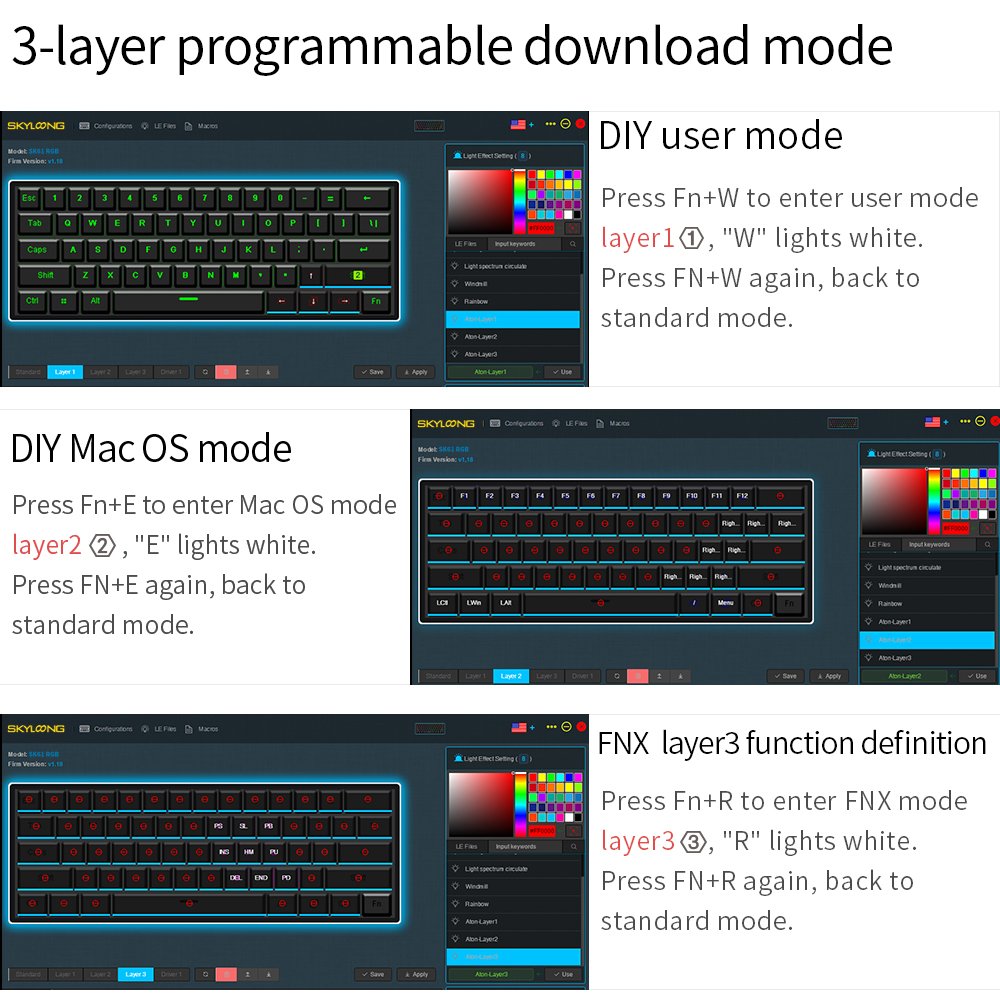 Hotswappable GK61 SK61 colorful 60% RGB 61keys Gateron switch mini gaming mechanical keyboard