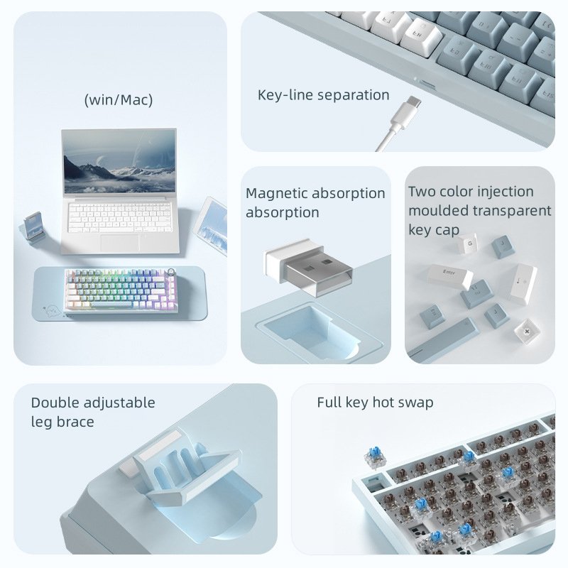 Ergonomic 70% Gaming Mechanical Keyboard Multi-Function QWERTY Style with Metal for Desktop and Mac Users Fashionable Design