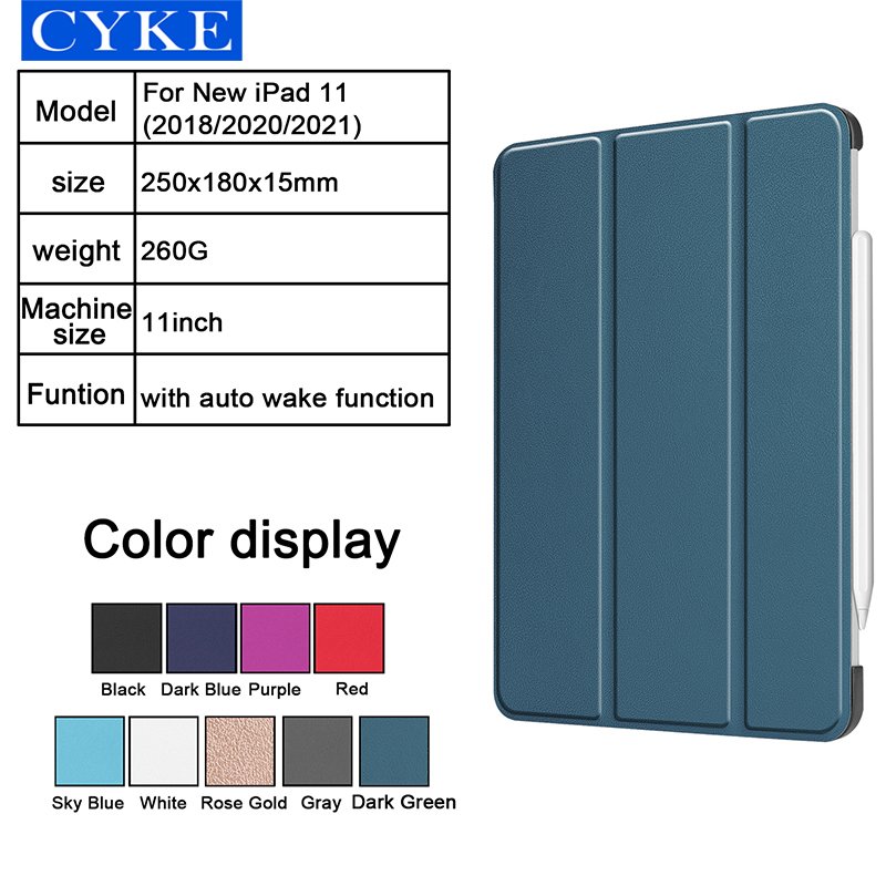 CYKE PU Leather Shockproof with Auto Wake Function Case Smart Cover for New iPad pro 11 2021 2020 2018