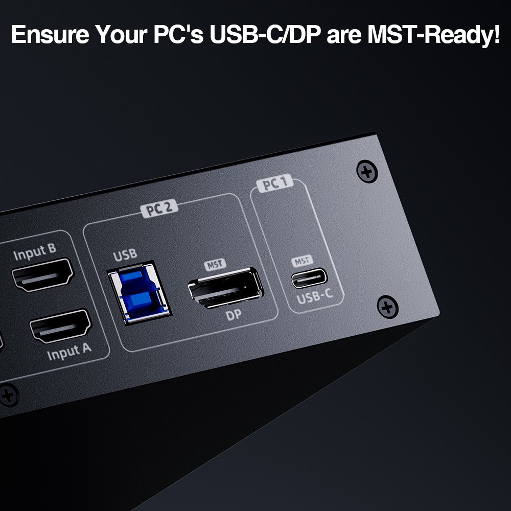 TESmart Triple Monitor MST KVM Docking Station Kit Support 4K60Hz EDID for 1 Laptop & 3 PCs USB 3.0 4x3 KVM Switch