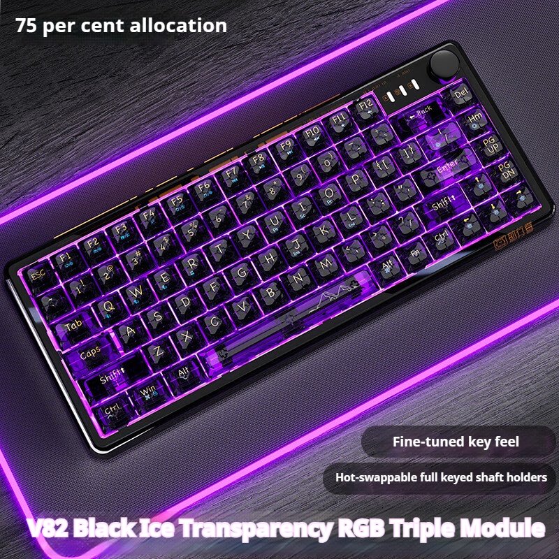 EWEADN V99 Hot Swappable 2.4G Wireless Wired Transparent RGB LED switch mechanical keyboard with TFT screen Display