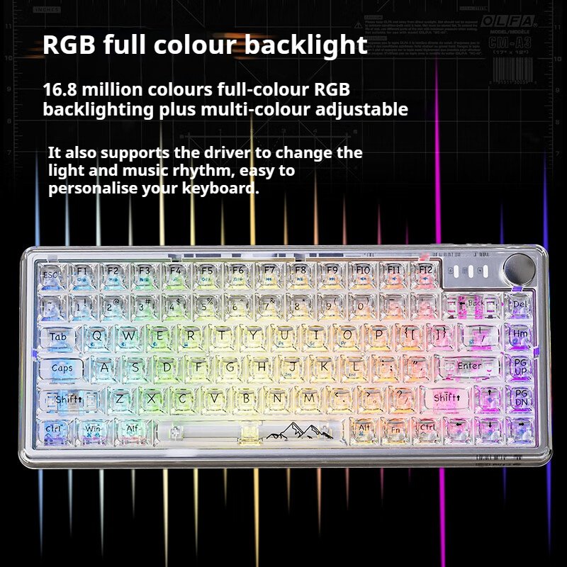 EWEADN V99 Hot Swappable 2.4G Wireless Wired Transparent RGB LED switch mechanical keyboard with TFT screen Display