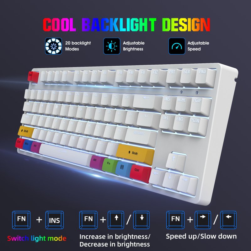 Newest Mechanical Gamer Keyboard Wired 87 Key Red Switch LED Backlight Hot-swappable Type C for Laptop