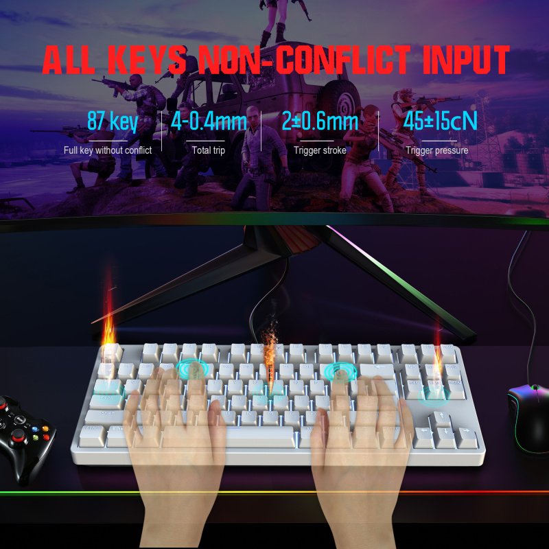 Newest Mechanical Gamer Keyboard Wired 87 Key Red Switch LED Backlight Hot-swappable Type C for Laptop
