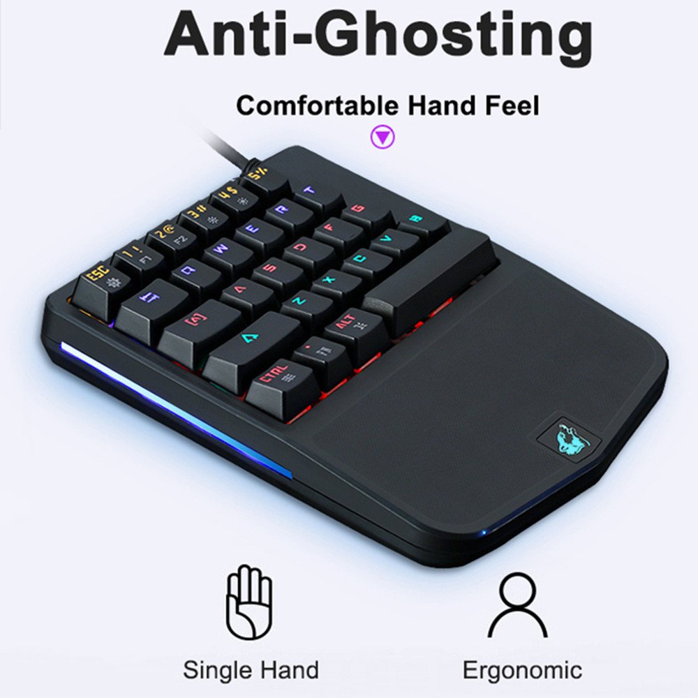 K9 28 Keys Wired Gaming Keyboard Mixed Light Mechanical Keyboard for 20A PC One Hand Game Keyboard