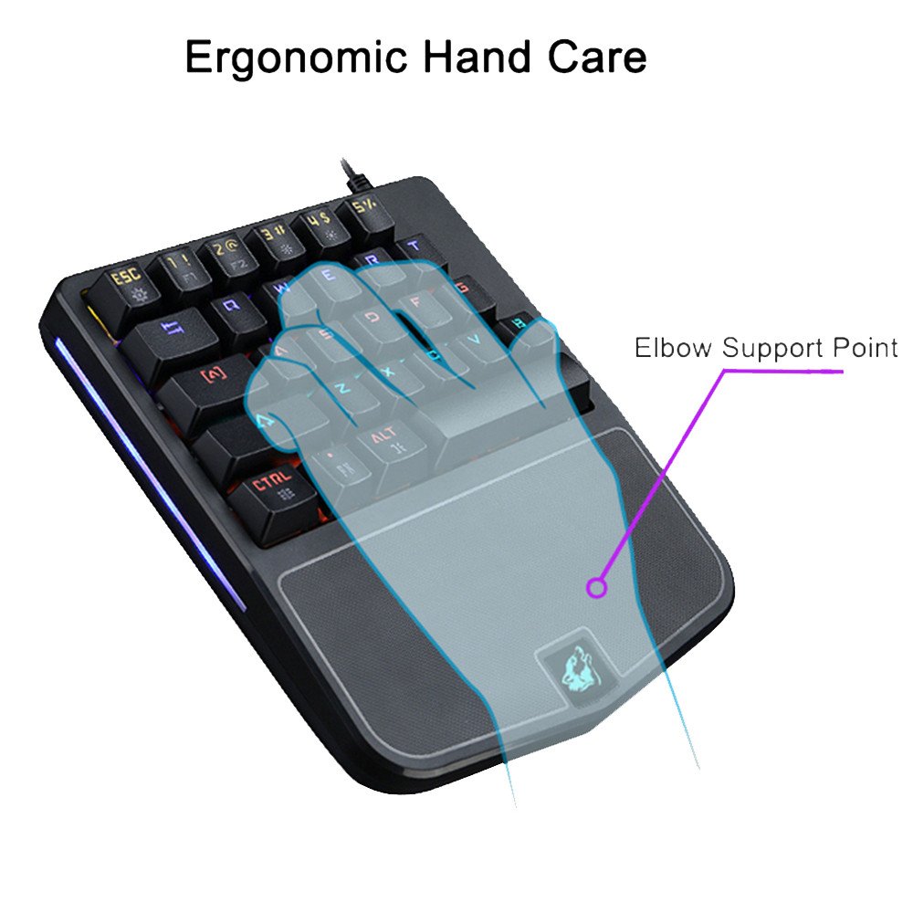 K9 28 Keys Wired Gaming Keyboard Mixed Light Mechanical Keyboard for 20A PC One Hand Game Keyboard