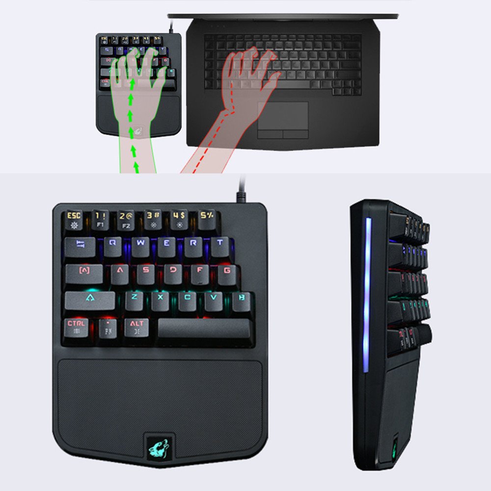 K9 28 Keys Wired Gaming Keyboard Mixed Light Mechanical Keyboard for 20A PC One Hand Game Keyboard