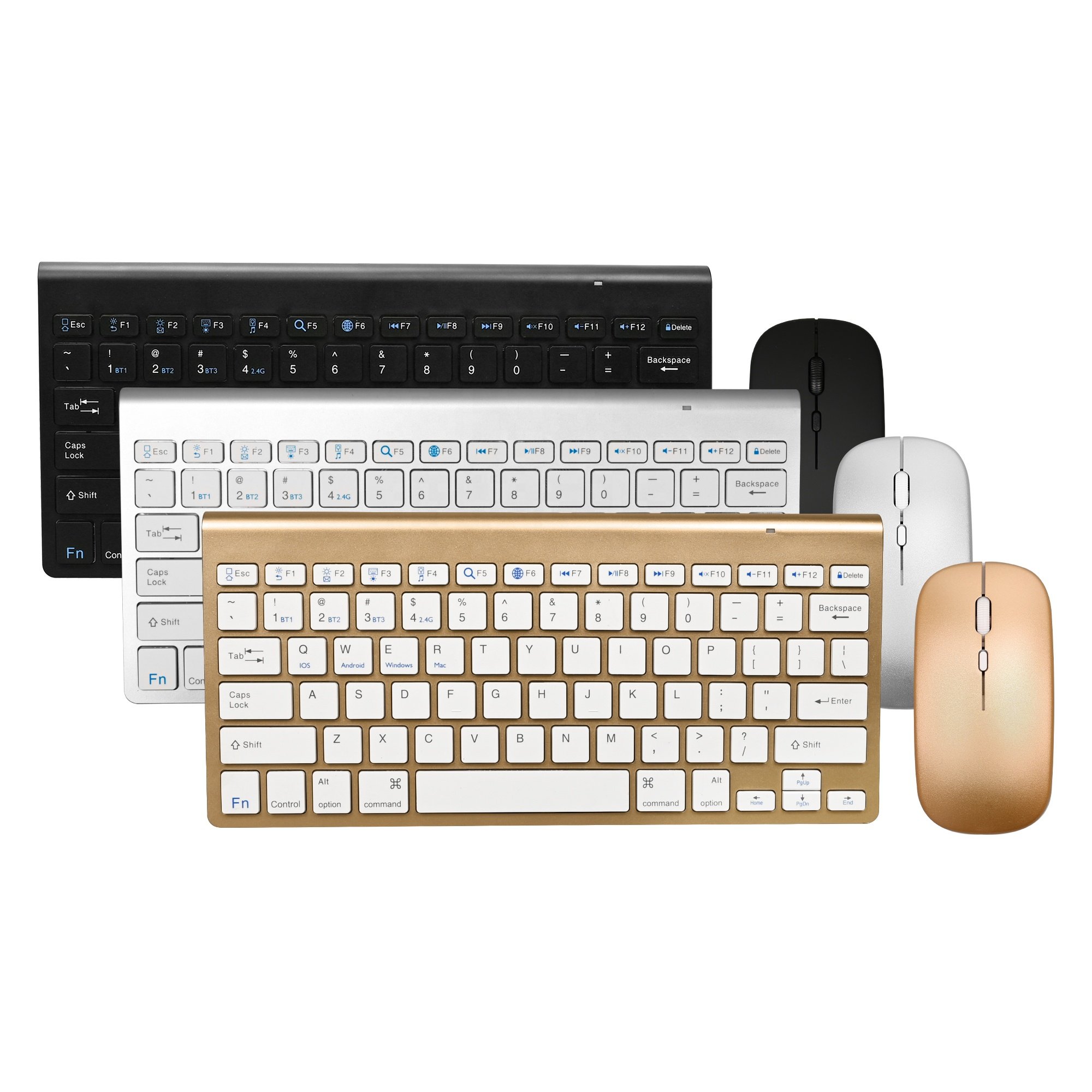 Factory Direct Sale Ultra-thin Ergonomic 2.4Ghz Dual Mode Wireless Bluetooth Keyboard and Mouse Combo Set for Office