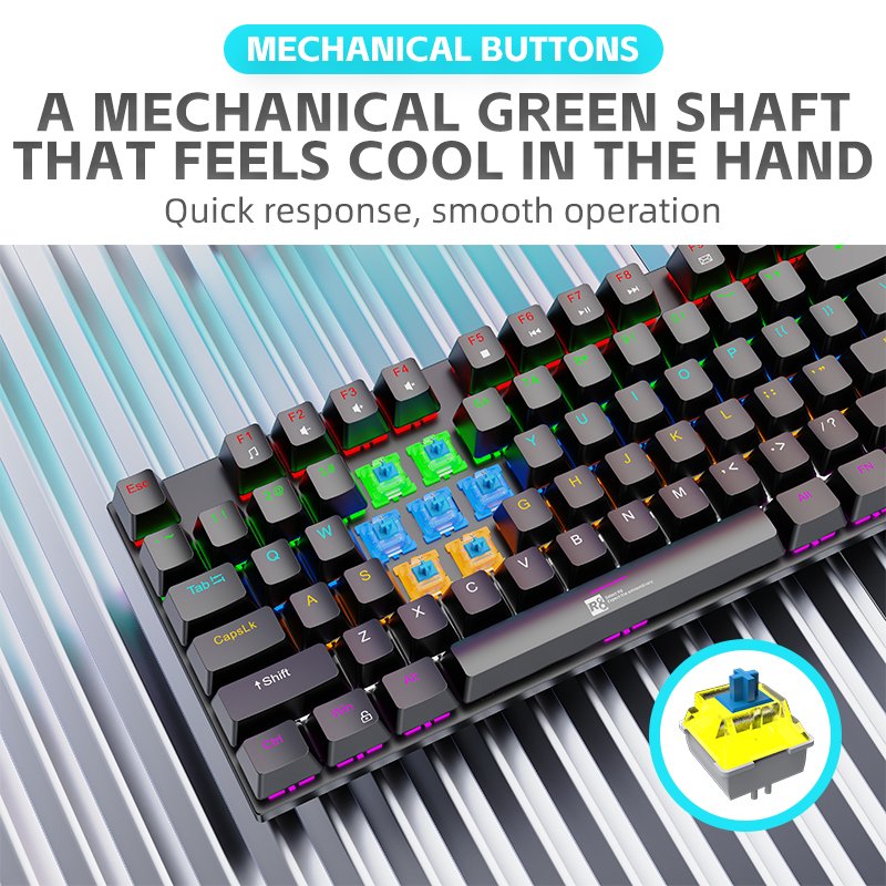 R8 104 Keys Wired Blue Switch Mechanical Keyboard 9 Modes RGB Light Gaming Keyboard Accept OEM Customized Logo