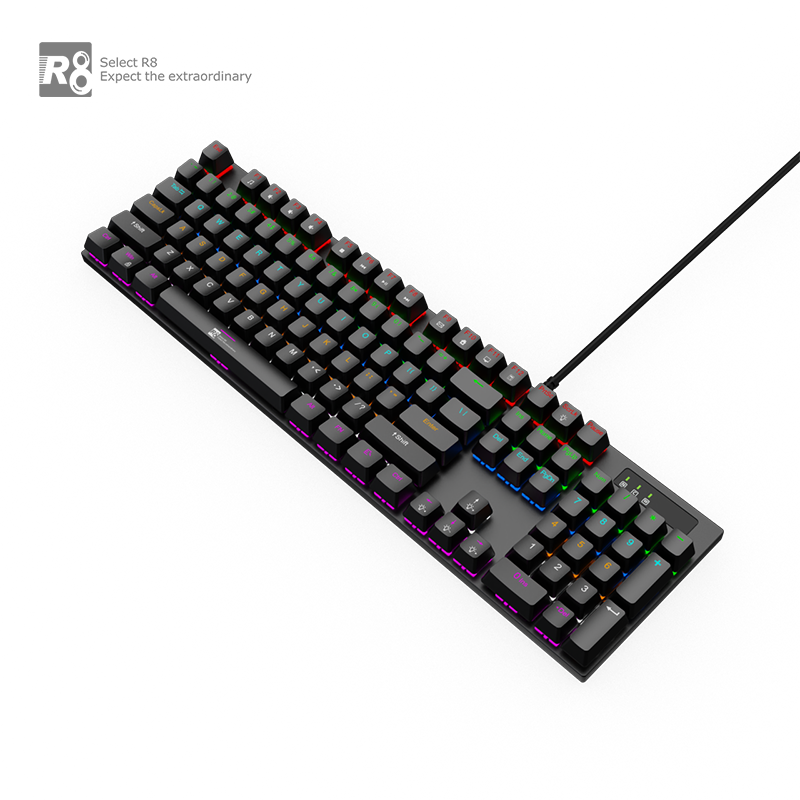 R8 104 Keys Wired Blue Switch Mechanical Keyboard 9 Modes RGB Light Gaming Keyboard Accept OEM Customized Logo