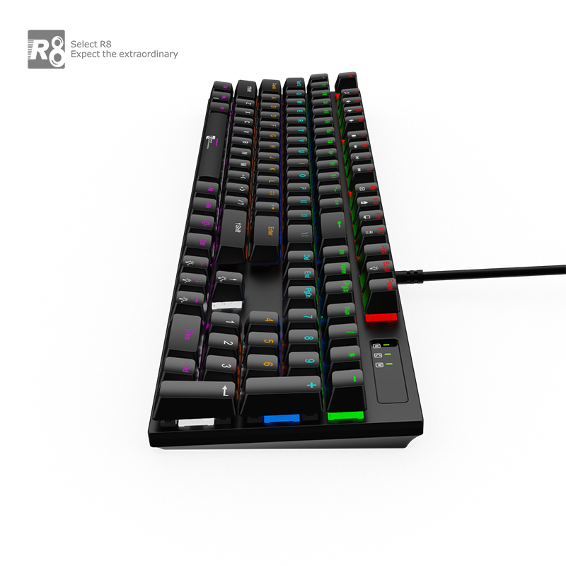 R8 104 Keys Wired Blue Switch Mechanical Keyboard 9 Modes RGB Light Gaming Keyboard Accept OEM Customized Logo
