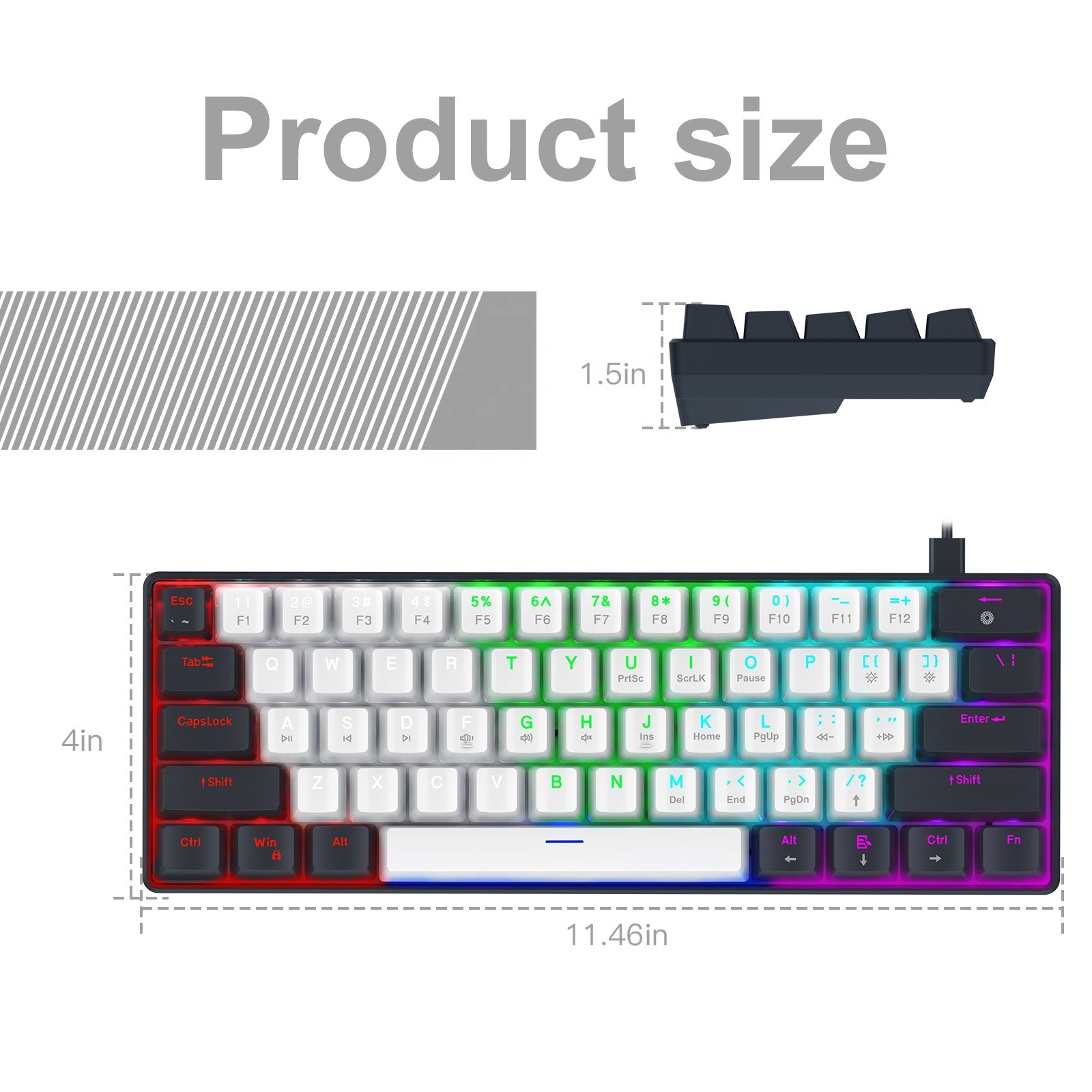 Portable 60 Percent Keyboard Switchable Colorful Backlit Outenu Red Switch Compact 61 Keys Mini Mechanical Keyboard for PC Mac