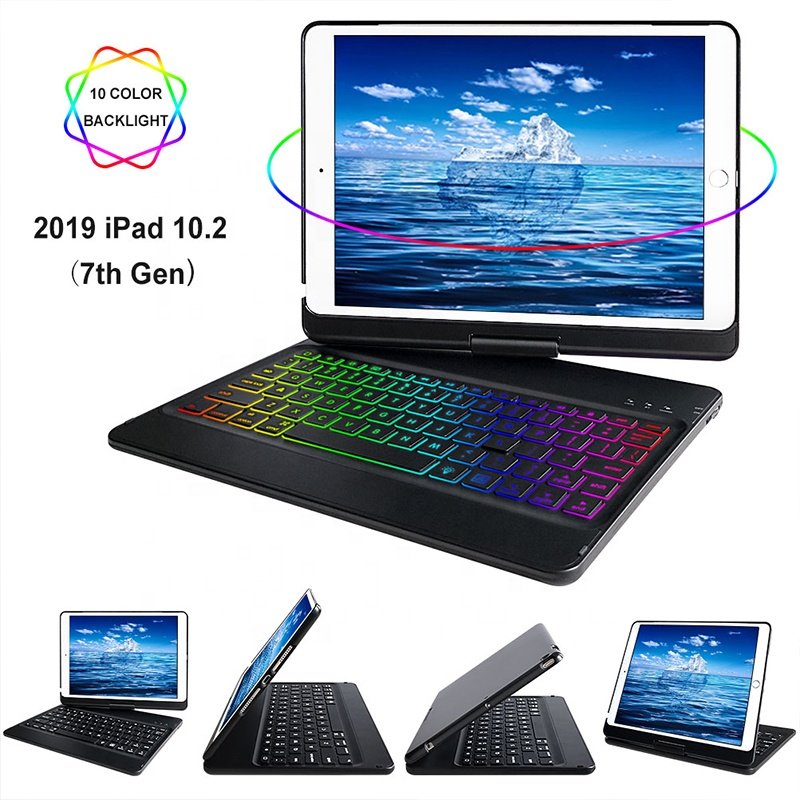 360 Degree Rotating Portable Tablet Cover for iPad 7th Accessories 10.2 Inch Pencil Holder Wireless BT Keyboard Case
