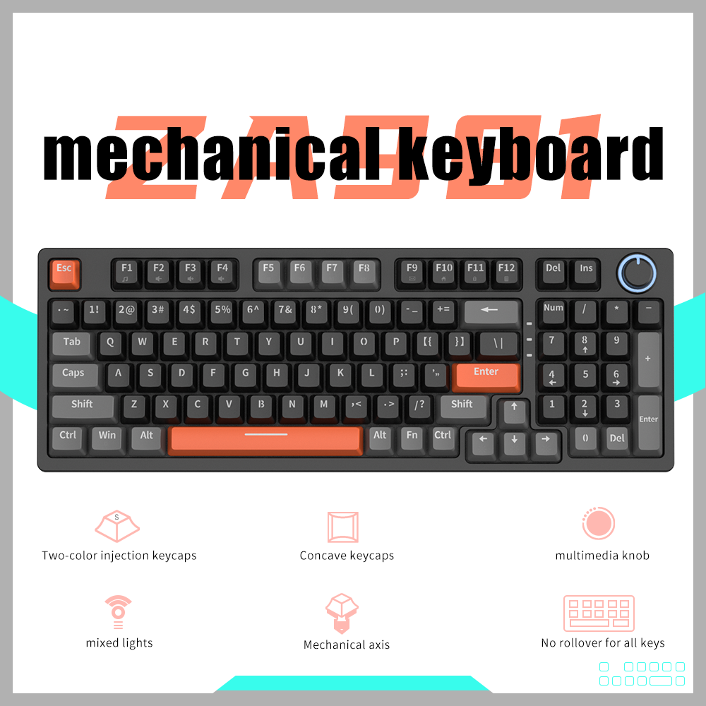 KA981 Hot swap Blue Switch Custom Keycap Gaming mechanical keyboard for PC office gamer tablet keyboard RGB backlit keyboard