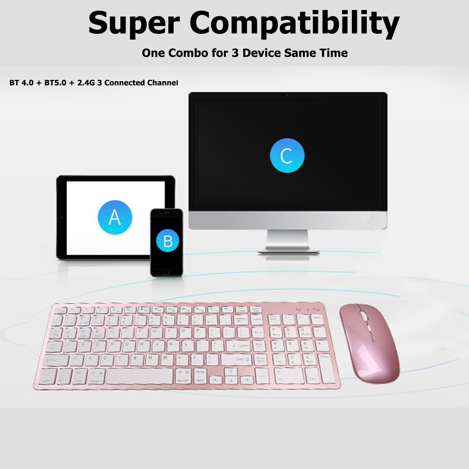 Rechargeable Office 2.4G Plug And Play Scissor Switch Silent Multi Device Keyboard and Mouse Wireless Combo For Computer