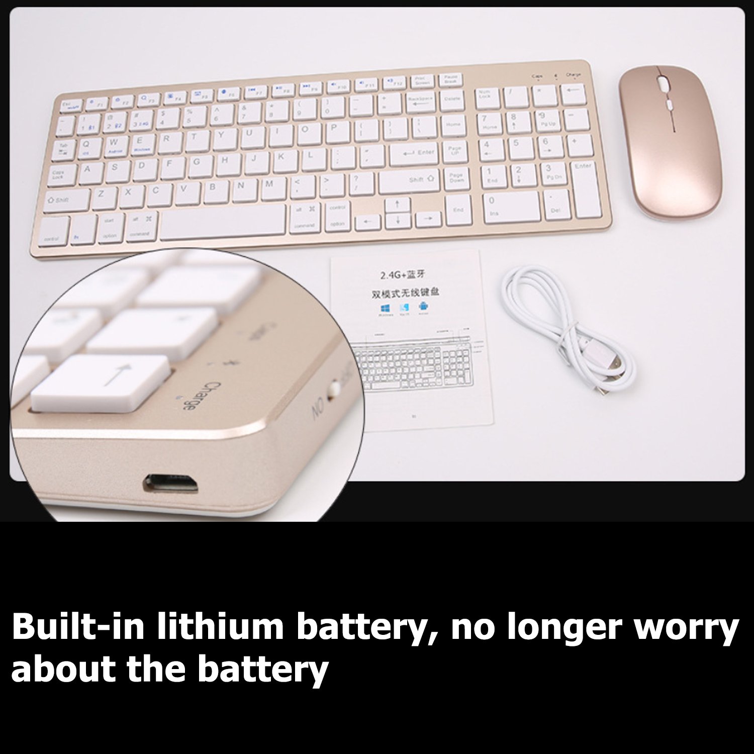 Rechargeable Office 2.4G Plug And Play Scissor Switch Silent Multi Device Keyboard and Mouse Wireless Combo For Computer