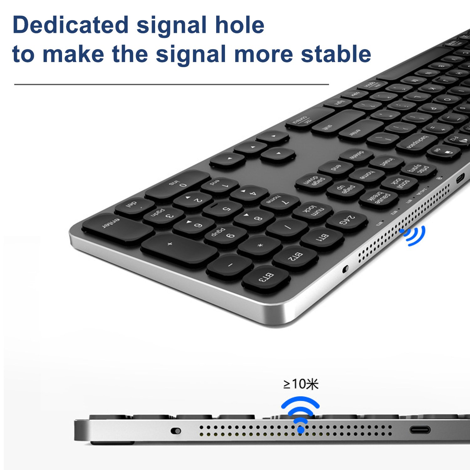 Luxurious Full Size Silent Ultra Slim Wireless Multi-Device Office 7 Color RGB Backlit Bluetooths Aluminium Keyboard