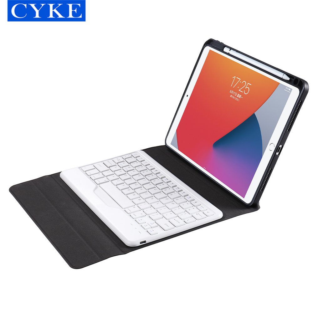 CYKE Triangle Bracket Gradient Color Tablet Keyboard Case With Pen Holder Cover For Apple Ipad 7 8 9 10.2 Inch 2021 2020 2019
