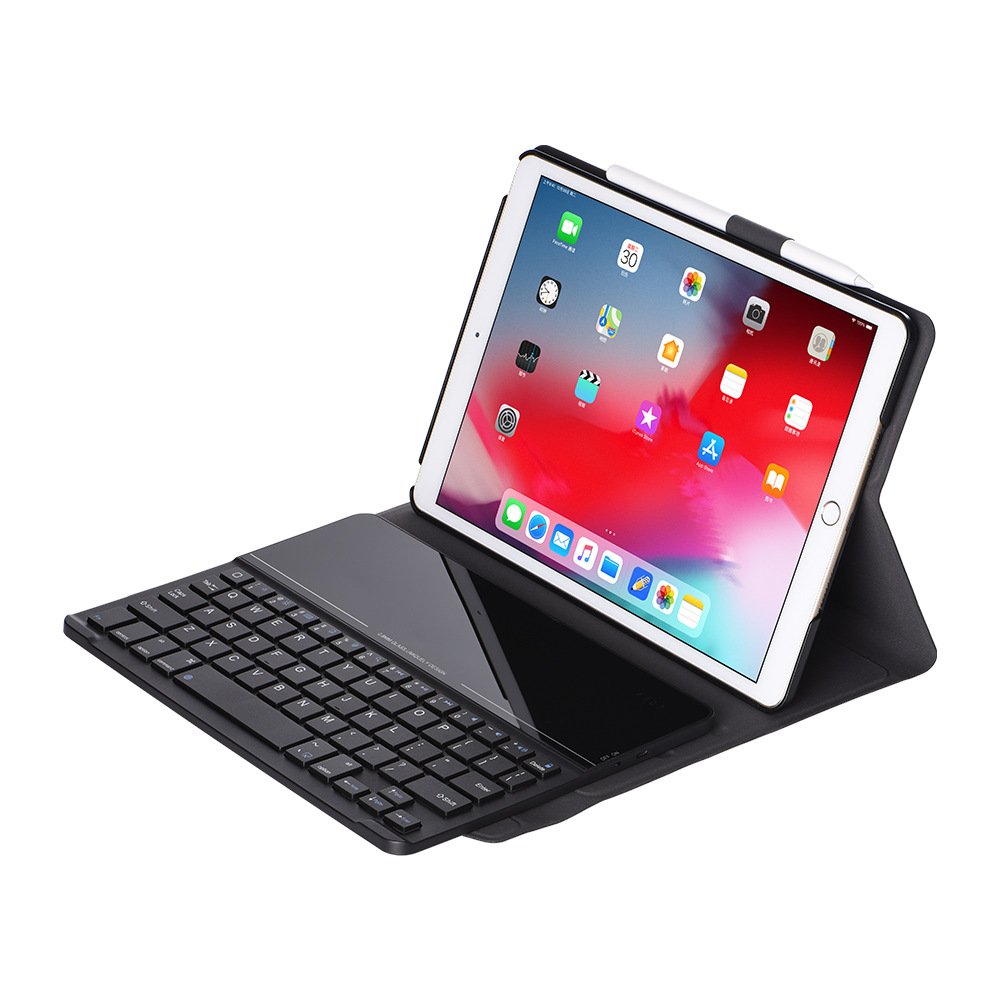 Wholesale for ipad leather case with pen holder, with 0.8mm tempered glass unique design keyboard for 2019 iPad 10.2