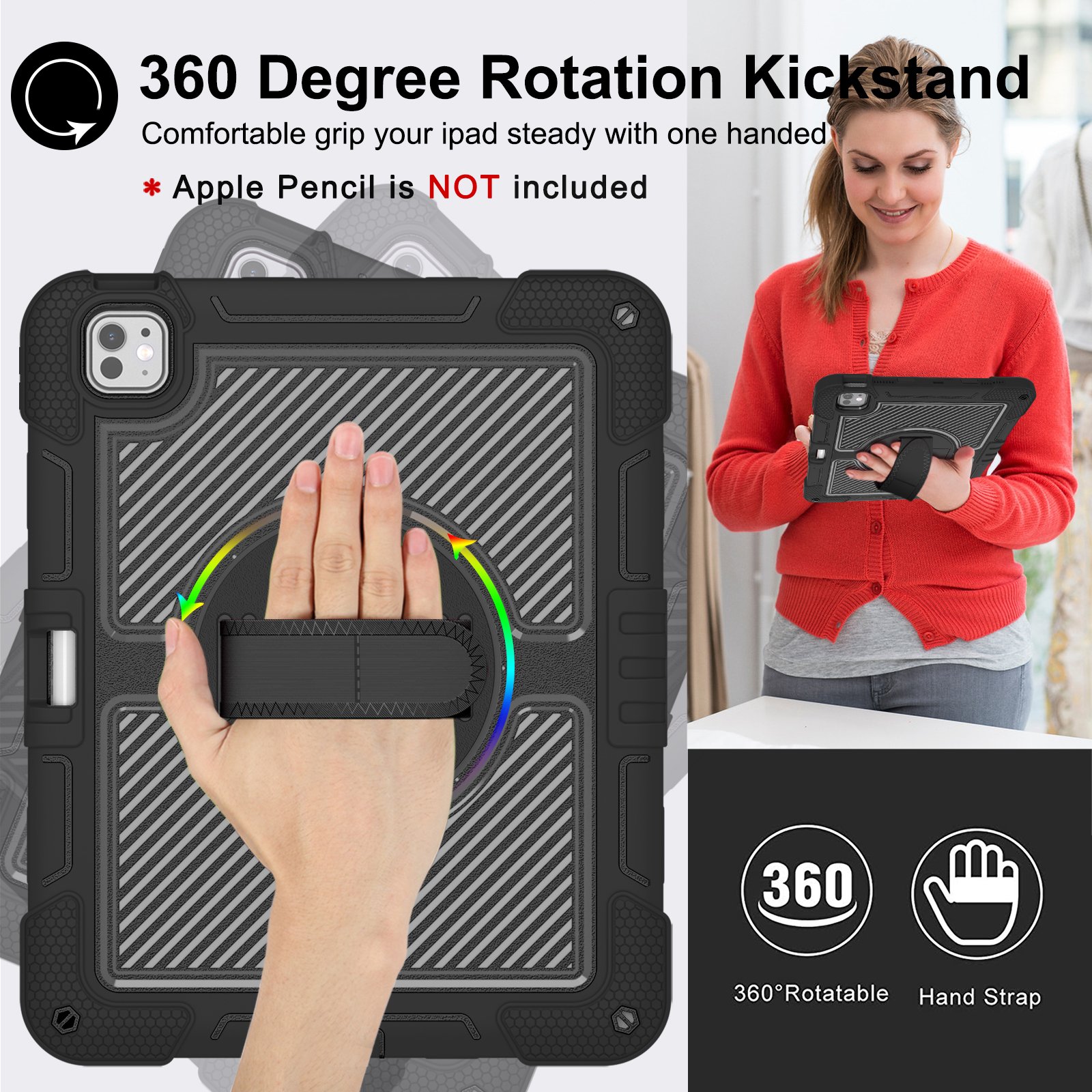New Arrivival Adjustable 360 Swivel Kickstand Full-body Protective Tablet Case for iPad Pro 13 Inch M4 2024 Case